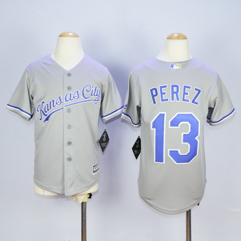 Youth Kansas City Royals #13 Perez Grey MLB Jerseys->women mlb jersey->Women Jersey